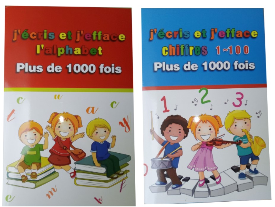 Duo de livres "J'écris et j'efface"avec stylo effaçable_Alphabet & Chiffres