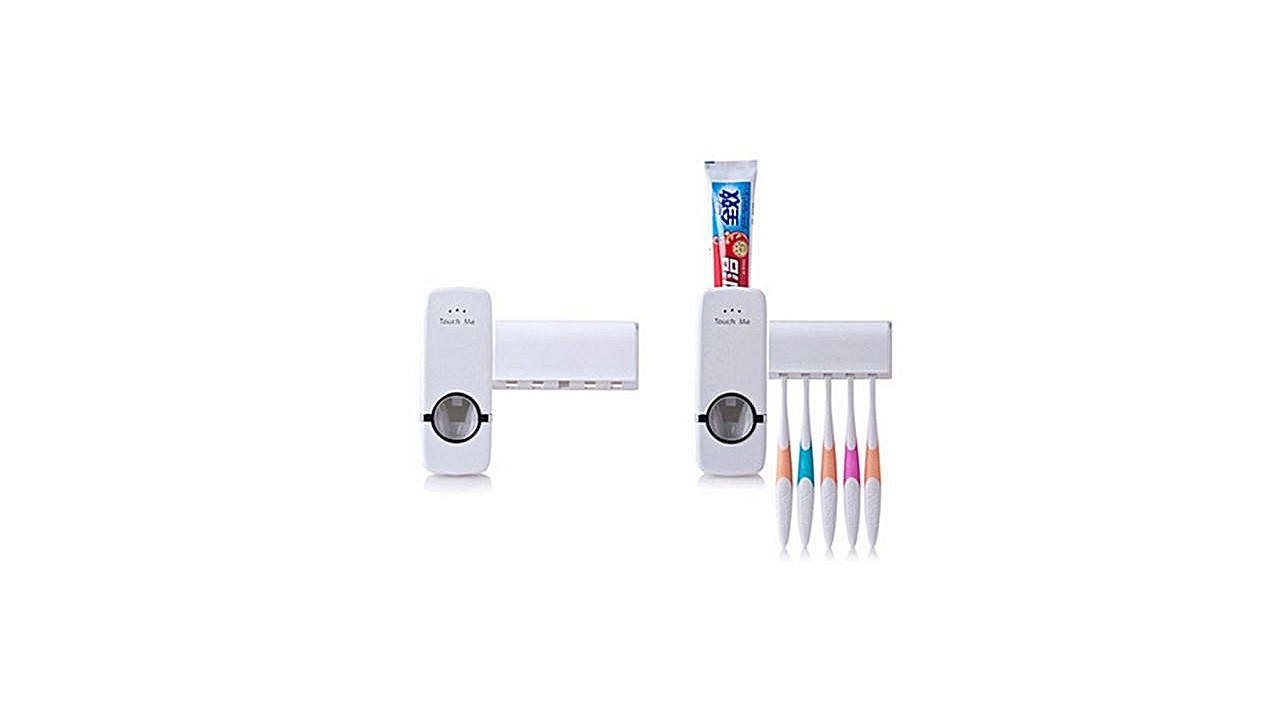 Distributeur de Dentifrice avec Support 5 Brosses à Dents -Blanc