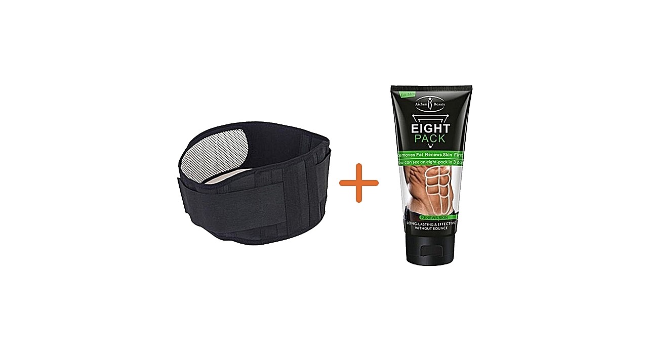 Pack Ventre Plat Intense: Ceinture Lombaire Réglable Auto-Chauffante + Crème Ventre Brûe Graisse