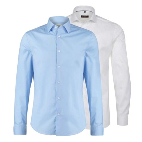 Lot de 2 Chemises Slim Fit - Longues Manches - Blanc, Bleu Ciel