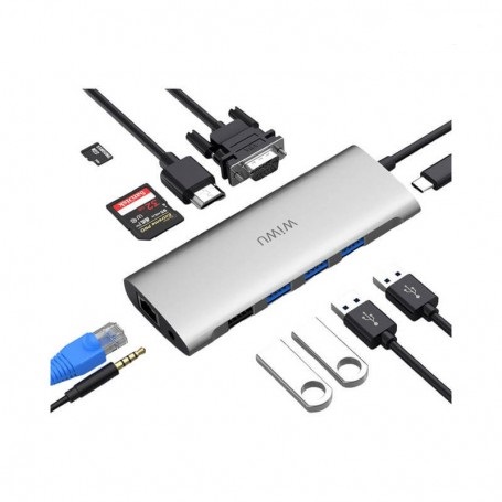 ADAPTATEUR WIWU 11 EN 1 AVEC USB C RJ45 HDMI VGA 4USB ALPHA