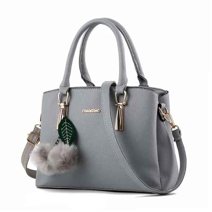 Sac à Main Femme Gris Sac à Bandoulière en PU Cuir Sac avec Boules Elégant Grande Capacité