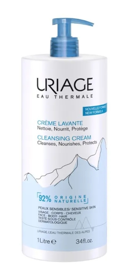 Uriage Crème Lavante Nourrissante - Visage, Corps et Cheveux - Peaux Sensibles, 1L