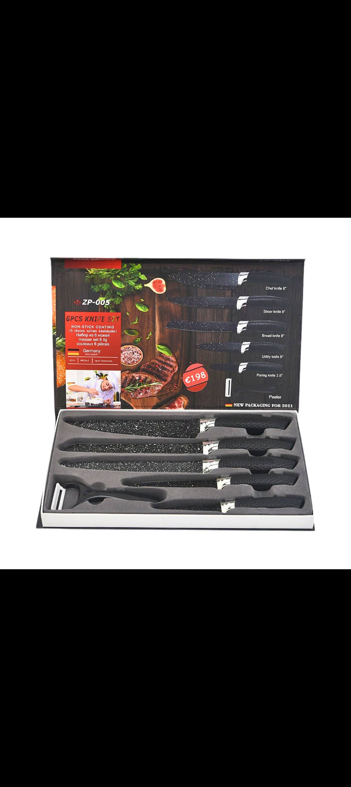 Coffret de 5 couteaux + éplucheur