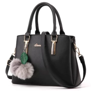 Salon Mignon Sac à Main Femme Bandoulière Sac d'épaule en PU Cuir Sac Fourre-tout pour Les Cours Noir