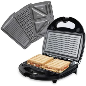 3 en 1 à Panini et Croque-monsieur en Acier Inoxydable, 750W, Noir