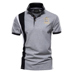 AIOPESON 100% Coton polo brodé avec écusson pour homme