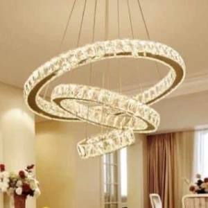 LUSTRE 3 CERCLES BLANC EN CRISTAL