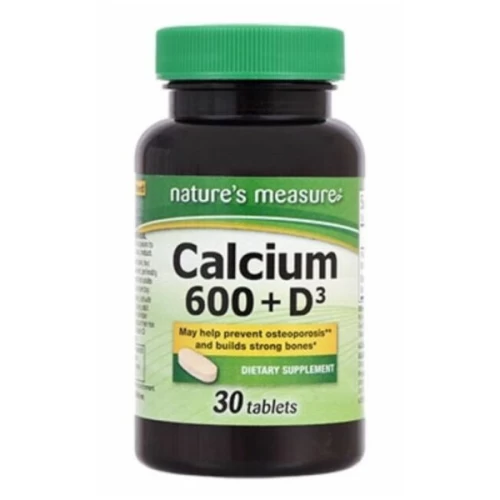 Calcium 600mg +vitamine D-3 Nature's Measure - 30 comprimés