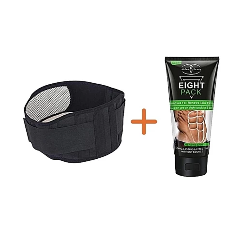 Pack Ventre Plat Intense: Ceinture Lombaire Réglable Auto-Chauffante + Crème Ventre Brûe Graisse