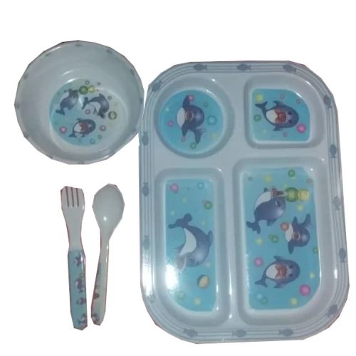 Plateau repas et couverts en plastique pour enfant