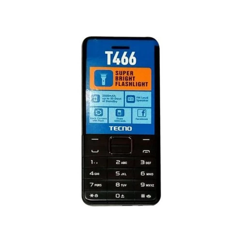 Tecno T466 – 2.4″- 3 SIM – ROM: 4MB – RAM: 4MB – Batterie : 2500 mAh – FM Radio – Super Lamp Torch – Noir