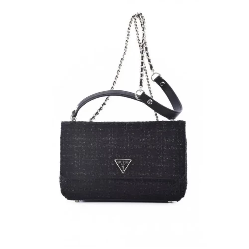 GUESS Sac porté à épaule tweed Noir Femme