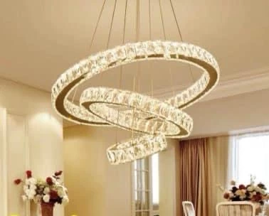 LUSTRE 3 CERCLES BLANC EN CRISTAL