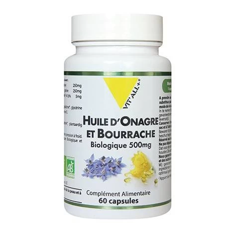 Onagre &  Bourrache bio 500mg vit'all+ 60 capsule