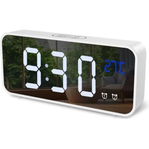 Réveil Numérique, Alarm Réveil LED, Fonction Thermomètre, Snooze, 2 Alarme, 12/24H, Alimenté USB (Blanc)