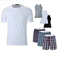 Pack T-shirt col rond blanc + 3 Caleçons en Tissus + 3 Débardeurs