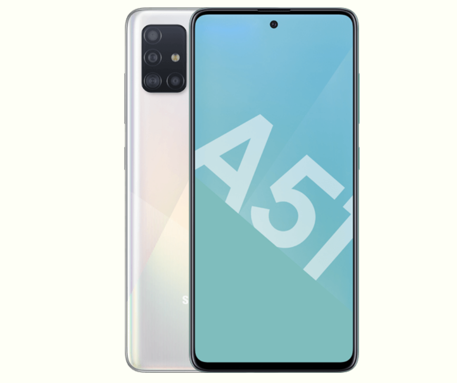 Galaxy A51- Ecran 6.5″ – 4GB RAM – 128GB ROM – Quatre camera 48+ 12+ 5 + 5 Mégapixels – Batterie 4000 mAh – Prism Crush blanc