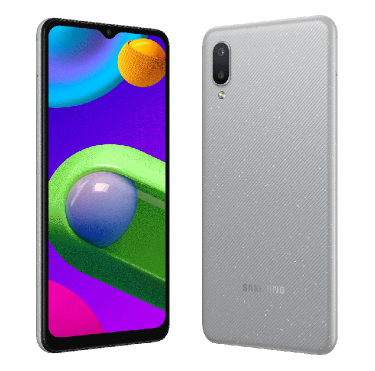 Samsung Galaxy M02 – Ecran 5.7″ HD+ – ROM 32GB – RAM 2GB – Android 10 – Caméra 13+2/8MP – Batterie 4000mAh – Blanc