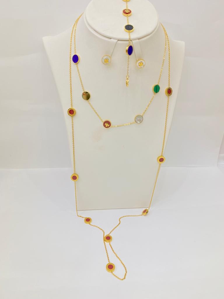 Ensemble Sautoir plaqué chaîne + deux boucles d'oreilles + Fêtiche