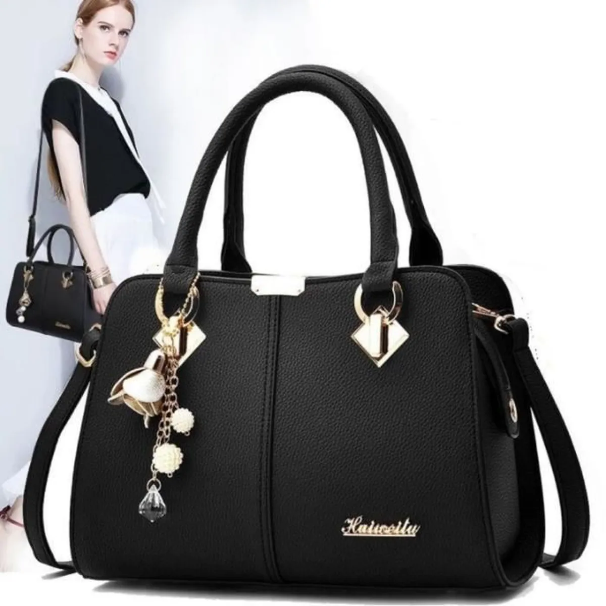 Sac à main Femme Grande Capacité Style Moderne en Cuir Synthétique - Noir