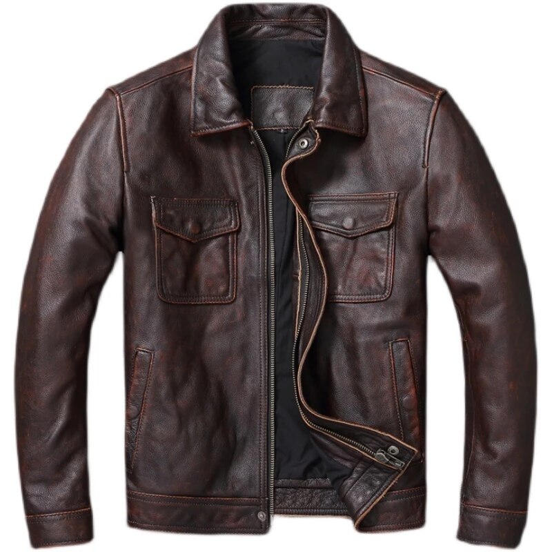 Blouson d'automne en cuir de vache pour homme