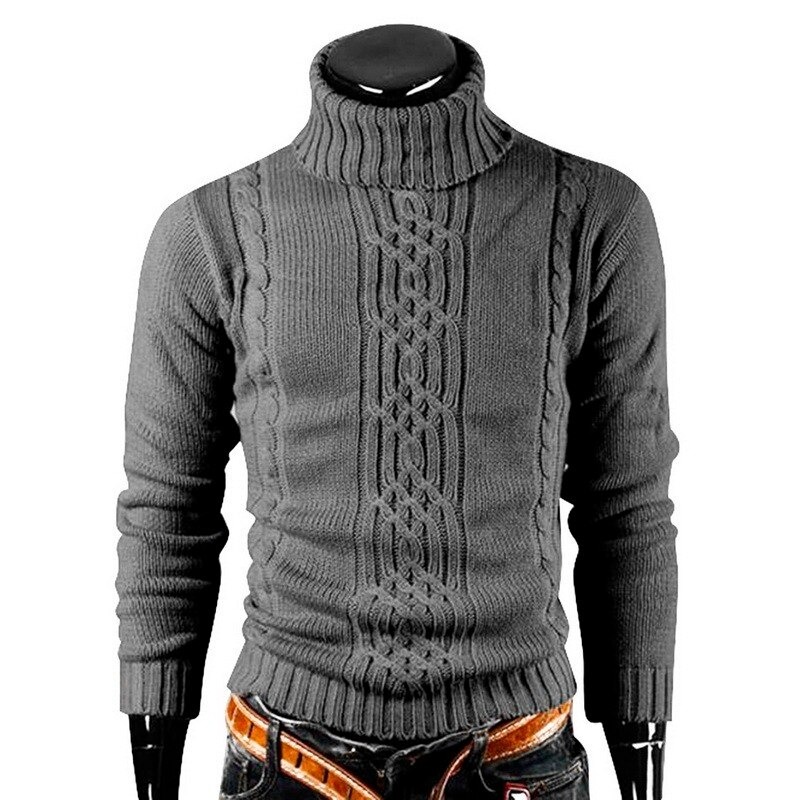 Pull chaud à manches longues et col roulé pour homme